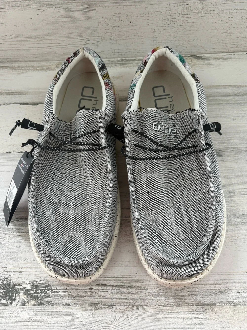 Hey Dude Men’s Size 13 Wally Funk Etno Gray Slip On Shoes Multi Color Heel NWT